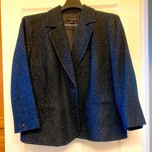 Talbots Black with Gold Metallic Thread Blazer/Jacket Size 16